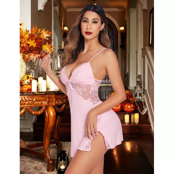 Avidlove Women Lingerie Lace Chemise Sleepwear Babydoll Teddy LingeriePink