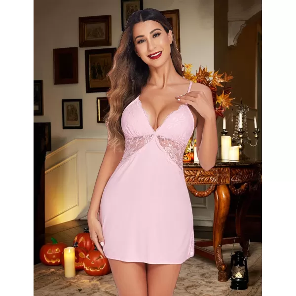 Avidlove Women Lingerie Lace Chemise Sleepwear Babydoll Teddy LingeriePink