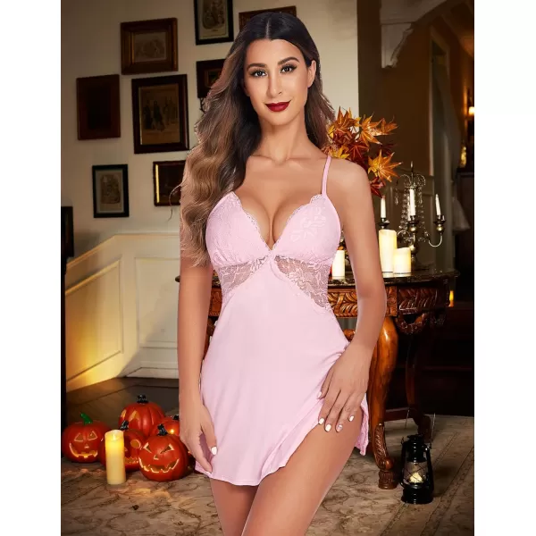 Avidlove Women Lingerie Lace Chemise Sleepwear Babydoll Teddy LingeriePink