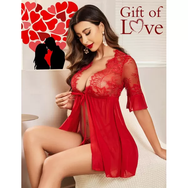 Avidlove Women Lingerie Open Front Babydoll Lace Chemise Sleepwear Sheer Mesh Robe1 Ared