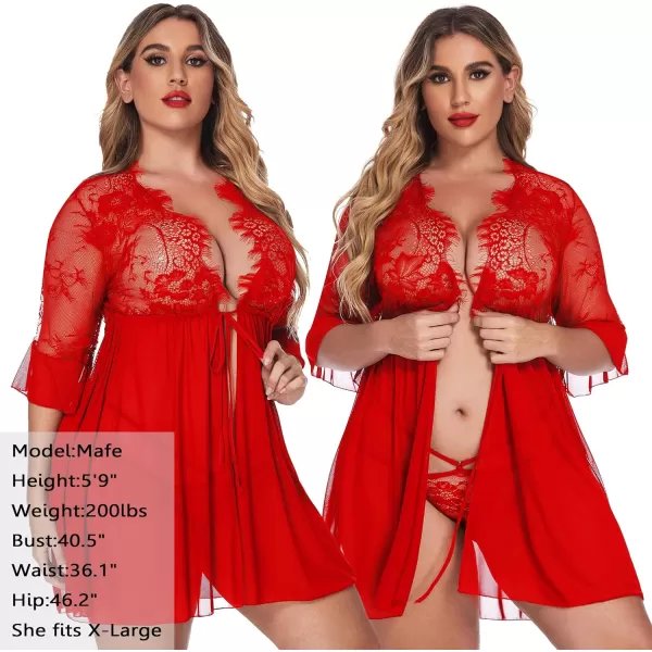 Avidlove Women Lingerie Open Front Babydoll Lace Chemise Sleepwear Sheer Mesh Robe1 Ared