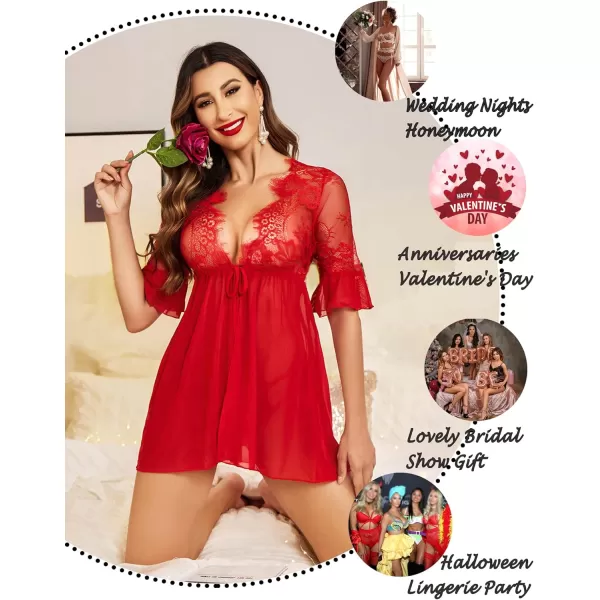 Avidlove Women Lingerie Open Front Babydoll Lace Chemise Sleepwear Sheer Mesh Robe1 Ared