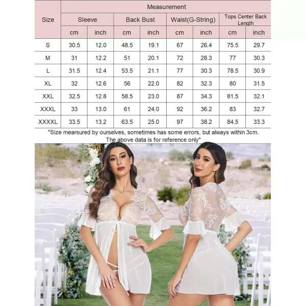 Avidlove Women Lingerie Open Front Babydoll Lace Chemise Sleepwear Sheer Mesh Robe1 White