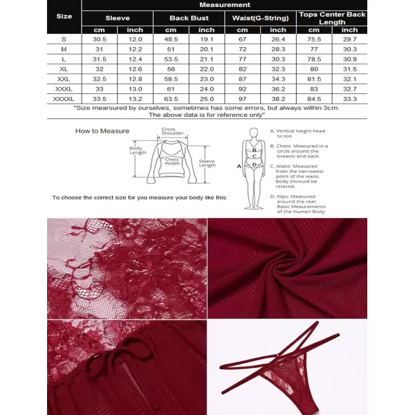 Avidlove Women Lingerie Open Front Babydoll Lace Chemise Sleepwear Sheer Mesh Robe1 Wine Red