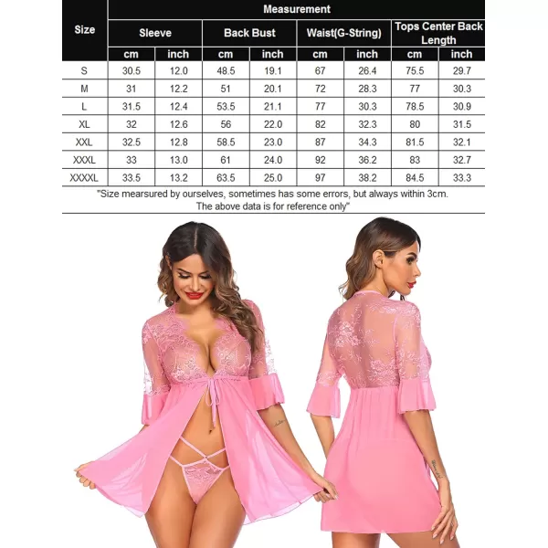 Avidlove Women Lingerie Open Front Babydoll Lace Chemise Sleepwear Sheer Mesh RobePink