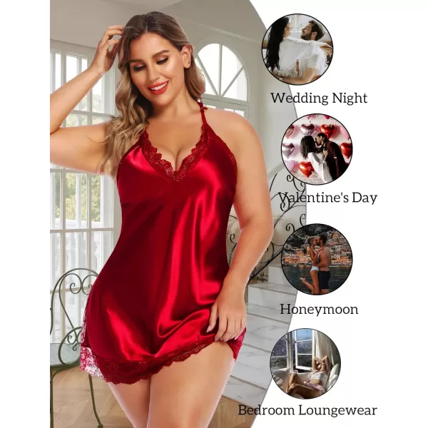 Avidlove Women Lingerie Plus Size Satin Lace Chemise Nightgown Sexy Full Slips Sleepwear L4XL1 Red