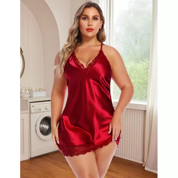 Avidlove Women Lingerie Plus Size Satin Lace Chemise Nightgown Sexy Full Slips Sleepwear L4XL1 Red