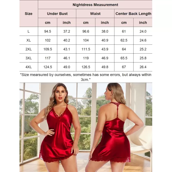 Avidlove Women Lingerie Plus Size Satin Lace Chemise Nightgown Sexy Full Slips Sleepwear L4XL1 Red