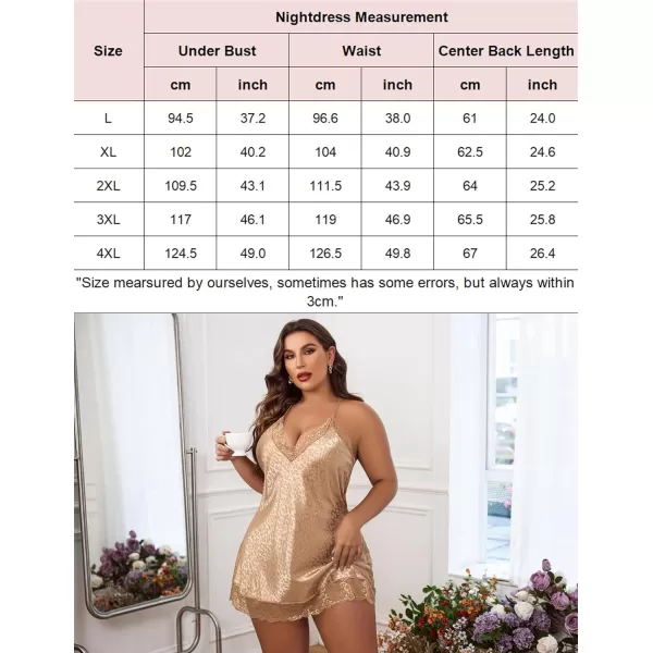 Avidlove Women Lingerie Plus Size Satin Lace Chemise Nightgown Sexy Full Slips Sleepwear L4XLApricot Leopard