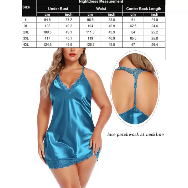 Avidlove Women Lingerie Plus Size Satin Lace Chemise Nightgown Sexy Full Slips Sleepwear L4XLBlue