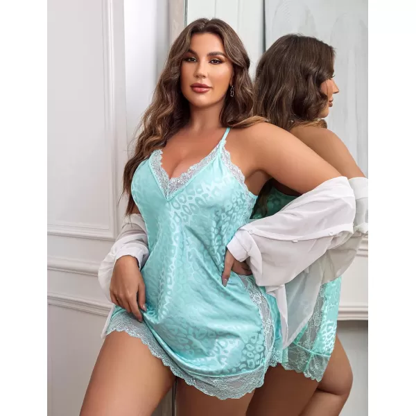 Avidlove Women Lingerie Plus Size Satin Lace Chemise Nightgown Sexy Full Slips Sleepwear L4XLBlue Leopard