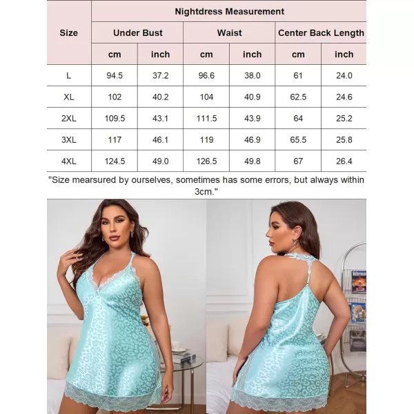 Avidlove Women Lingerie Plus Size Satin Lace Chemise Nightgown Sexy Full Slips Sleepwear L4XLBlue Leopard