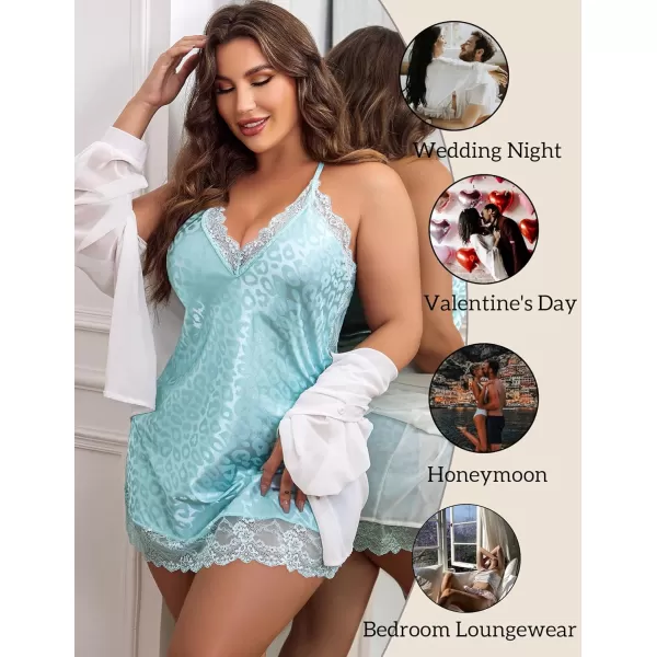 Avidlove Women Lingerie Plus Size Satin Lace Chemise Nightgown Sexy Full Slips Sleepwear L4XLBlue Leopard