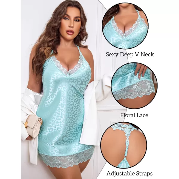 Avidlove Women Lingerie Plus Size Satin Lace Chemise Nightgown Sexy Full Slips Sleepwear L4XLBlue Leopard