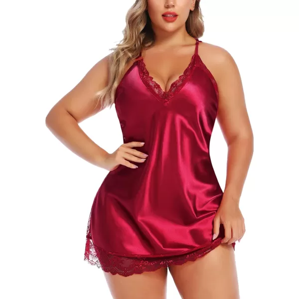 Avidlove Women Lingerie Plus Size Satin Lace Chemise Nightgown Sexy Full Slips Sleepwear L4XLBrick Red