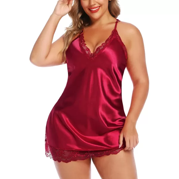 Avidlove Women Lingerie Plus Size Satin Lace Chemise Nightgown Sexy Full Slips Sleepwear L4XLBrick Red