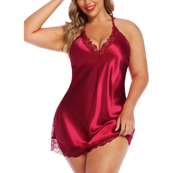 Avidlove Women Lingerie Plus Size Satin Lace Chemise Nightgown Sexy Full Slips Sleepwear L4XLBrick Red