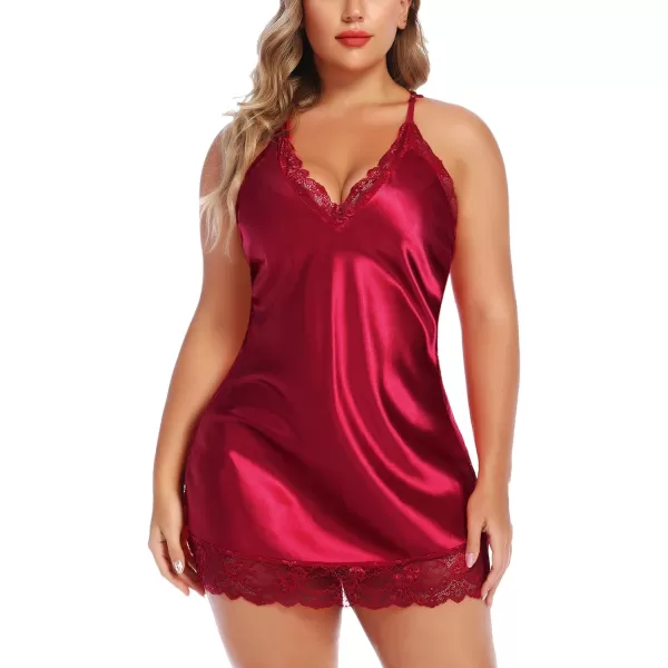 Avidlove Women Lingerie Plus Size Satin Lace Chemise Nightgown Sexy Full Slips Sleepwear L4XLBrick Red