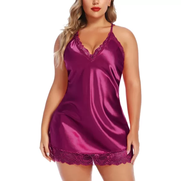 Avidlove Women Lingerie Plus Size Satin Lace Chemise Nightgown Sexy Full Slips Sleepwear L4XLCherry Red