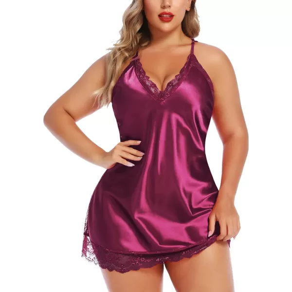 Avidlove Women Lingerie Plus Size Satin Lace Chemise Nightgown Sexy Full Slips Sleepwear L4XLCherry Red