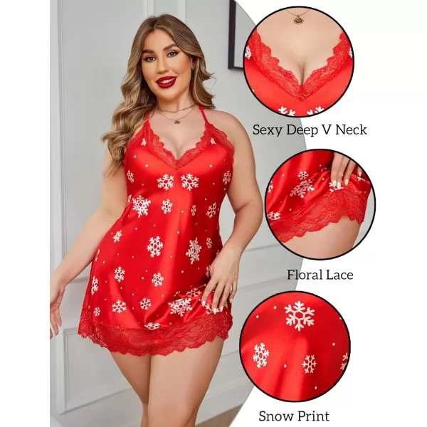 Avidlove Women Lingerie Plus Size Satin Lace Chemise Nightgown Sexy Full Slips Sleepwear L4XLChristmas Red