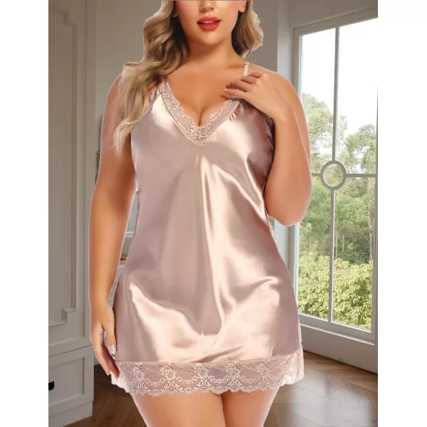 Avidlove Women Lingerie Plus Size Satin Lace Chemise Nightgown Sexy Full Slips Sleepwear L4XLCoffee