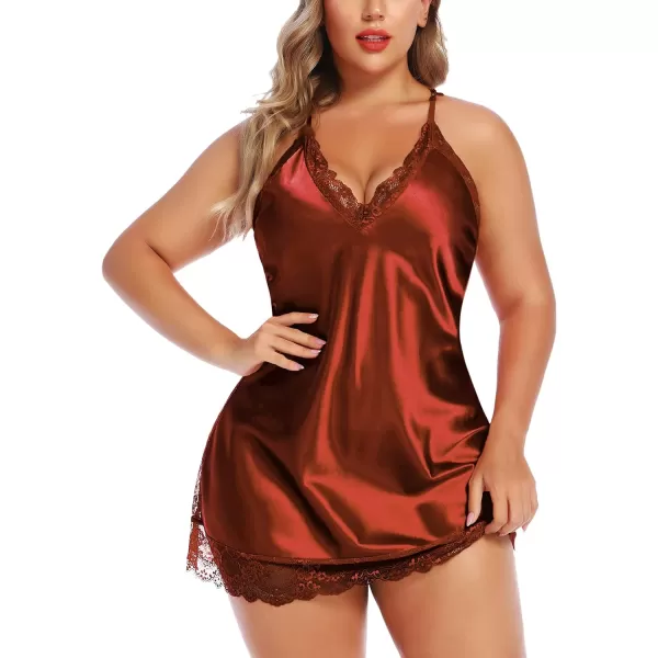 Avidlove Women Lingerie Plus Size Satin Lace Chemise Nightgown Sexy Full Slips Sleepwear L4XLDark Brown