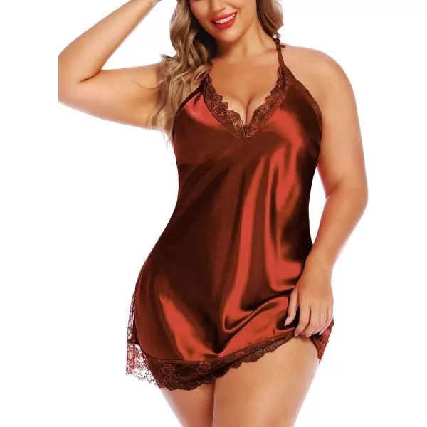 Avidlove Women Lingerie Plus Size Satin Lace Chemise Nightgown Sexy Full Slips Sleepwear L4XLDark Brown