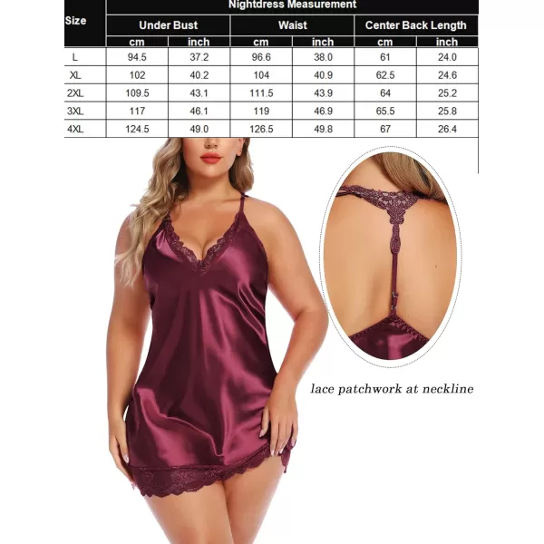 Avidlove Women Lingerie Plus Size Satin Lace Chemise Nightgown Sexy Full Slips Sleepwear L4XLDark Red