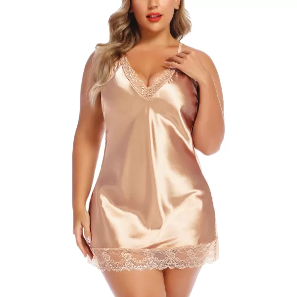 Avidlove Women Lingerie Plus Size Satin Lace Chemise Nightgown Sexy Full Slips Sleepwear L4XLGolden