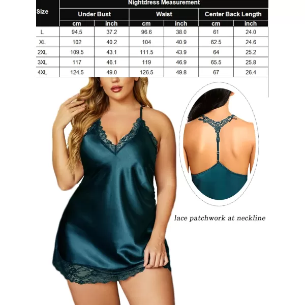 Avidlove Women Lingerie Plus Size Satin Lace Chemise Nightgown Sexy Full Slips Sleepwear L4XLGreen