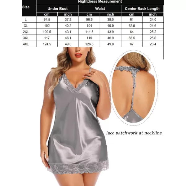 Avidlove Women Lingerie Plus Size Satin Lace Chemise Nightgown Sexy Full Slips Sleepwear L4XLGrey