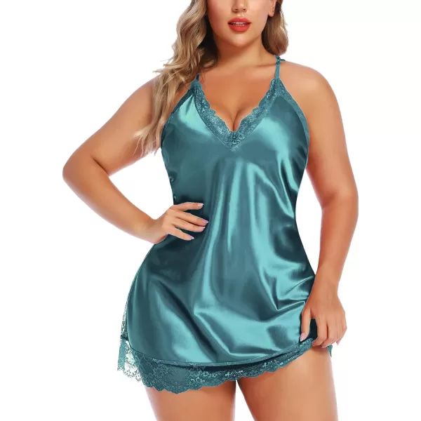 Avidlove Women Lingerie Plus Size Satin Lace Chemise Nightgown Sexy Full Slips Sleepwear L4XLLight Green