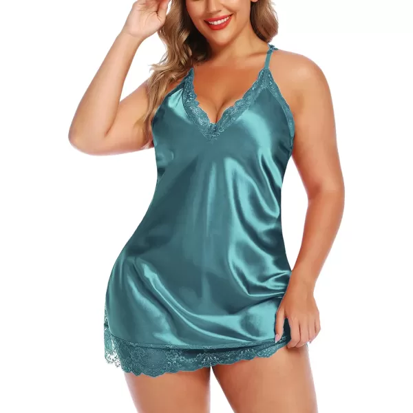 Avidlove Women Lingerie Plus Size Satin Lace Chemise Nightgown Sexy Full Slips Sleepwear L4XLLight Green