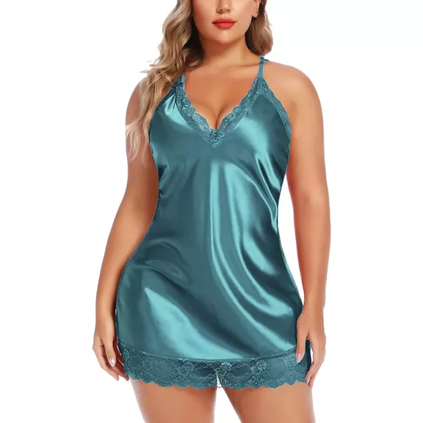 Avidlove Women Lingerie Plus Size Satin Lace Chemise Nightgown Sexy Full Slips Sleepwear L4XLLight Green