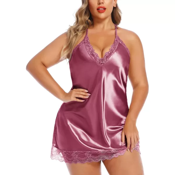 Avidlove Women Lingerie Plus Size Satin Lace Chemise Nightgown Sexy Full Slips Sleepwear L4XLLight Purple Red