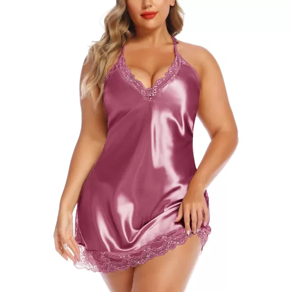 Avidlove Women Lingerie Plus Size Satin Lace Chemise Nightgown Sexy Full Slips Sleepwear L4XLLight Purple Red