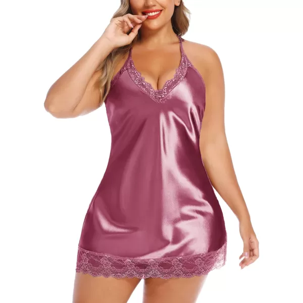 Avidlove Women Lingerie Plus Size Satin Lace Chemise Nightgown Sexy Full Slips Sleepwear L4XLLight Purple Red