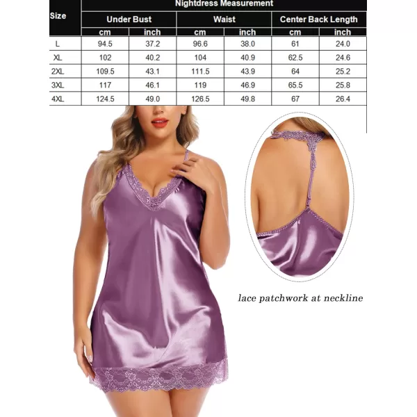 Avidlove Women Lingerie Plus Size Satin Lace Chemise Nightgown Sexy Full Slips Sleepwear L4XLLilac
