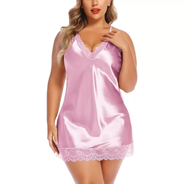 Avidlove Women Lingerie Plus Size Satin Lace Chemise Nightgown Sexy Full Slips Sleepwear L4XLPink