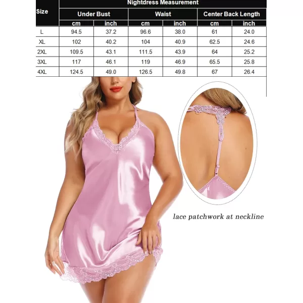 Avidlove Women Lingerie Plus Size Satin Lace Chemise Nightgown Sexy Full Slips Sleepwear L4XLPink