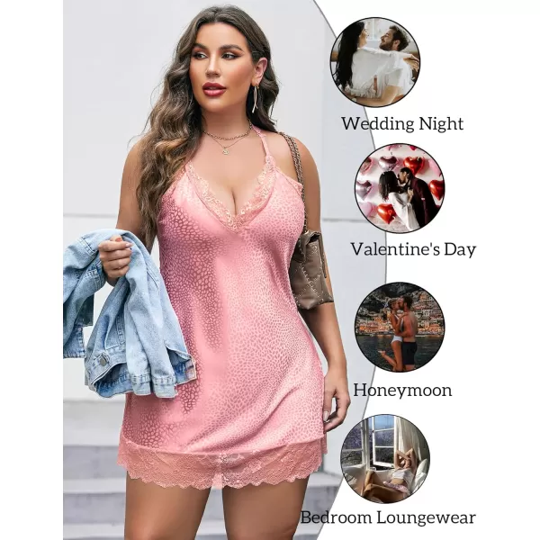 Avidlove Women Lingerie Plus Size Satin Lace Chemise Nightgown Sexy Full Slips Sleepwear L4XLPink Leopard