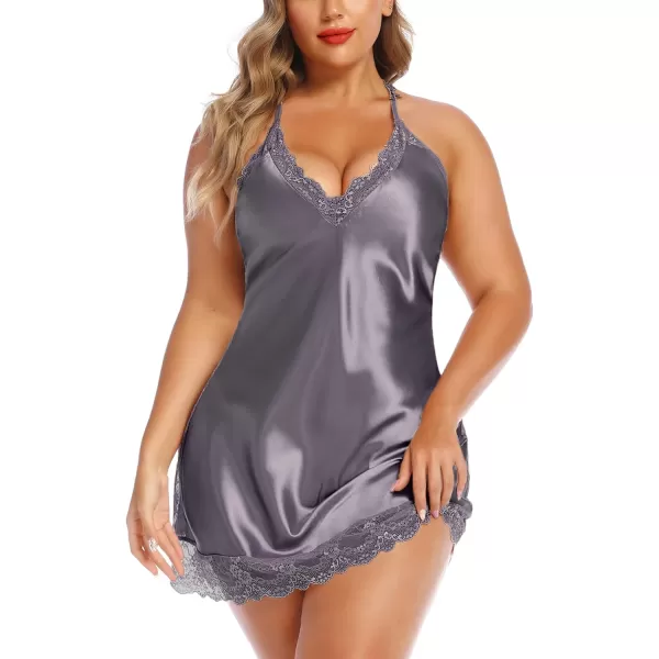 Avidlove Women Lingerie Plus Size Satin Lace Chemise Nightgown Sexy Full Slips Sleepwear L4XLRose Purple