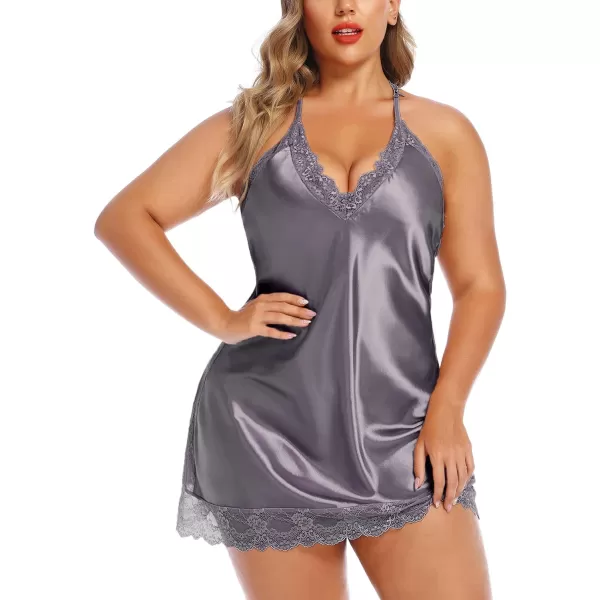 Avidlove Women Lingerie Plus Size Satin Lace Chemise Nightgown Sexy Full Slips Sleepwear L4XLRose Purple