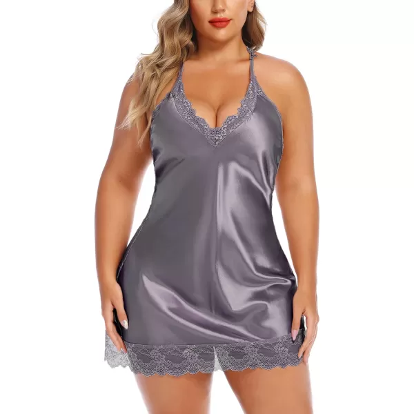 Avidlove Women Lingerie Plus Size Satin Lace Chemise Nightgown Sexy Full Slips Sleepwear L4XLRose Purple