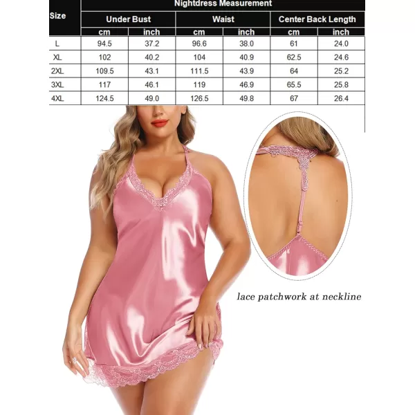 Avidlove Women Lingerie Plus Size Satin Lace Chemise Nightgown Sexy Full Slips Sleepwear L4XLRose Red