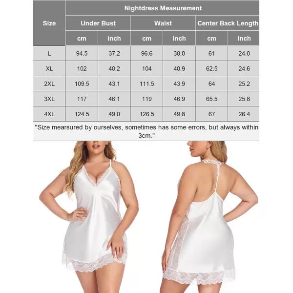 Avidlove Women Lingerie Plus Size Satin Lace Chemise Nightgown Sexy Full Slips Sleepwear L4XLWhite