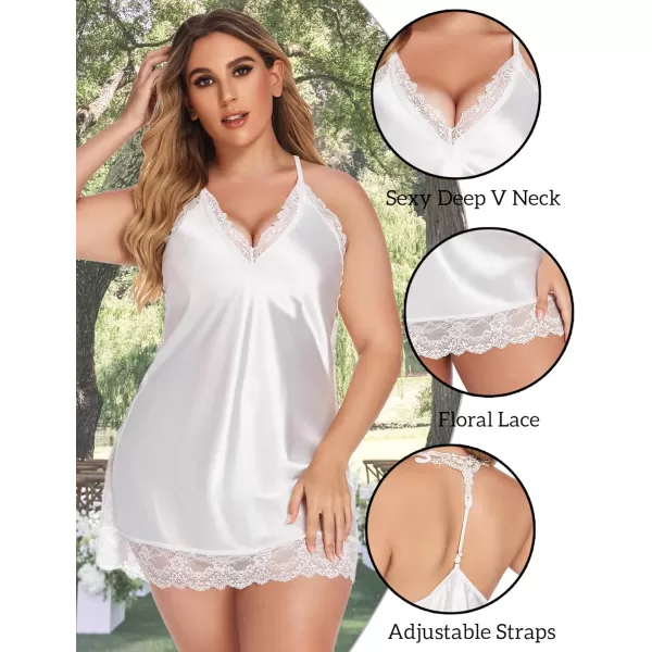 Avidlove Women Lingerie Plus Size Satin Lace Chemise Nightgown Sexy Full Slips Sleepwear L4XLWhite