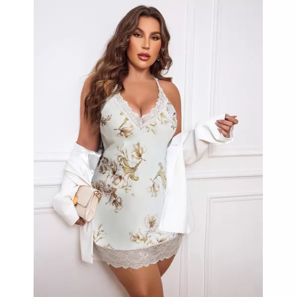 Avidlove Women Lingerie Plus Size Satin Lace Chemise Nightgown Sexy Full Slips Sleepwear L4XLWhite Floral