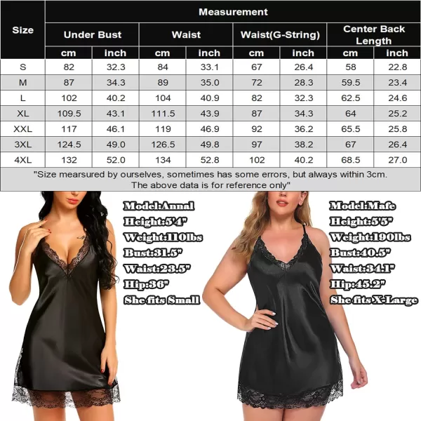 Avidlove Women Lingerie Satin Lace Chemise Nightgown Sexy Full Slips Sleepwear S4XL1black